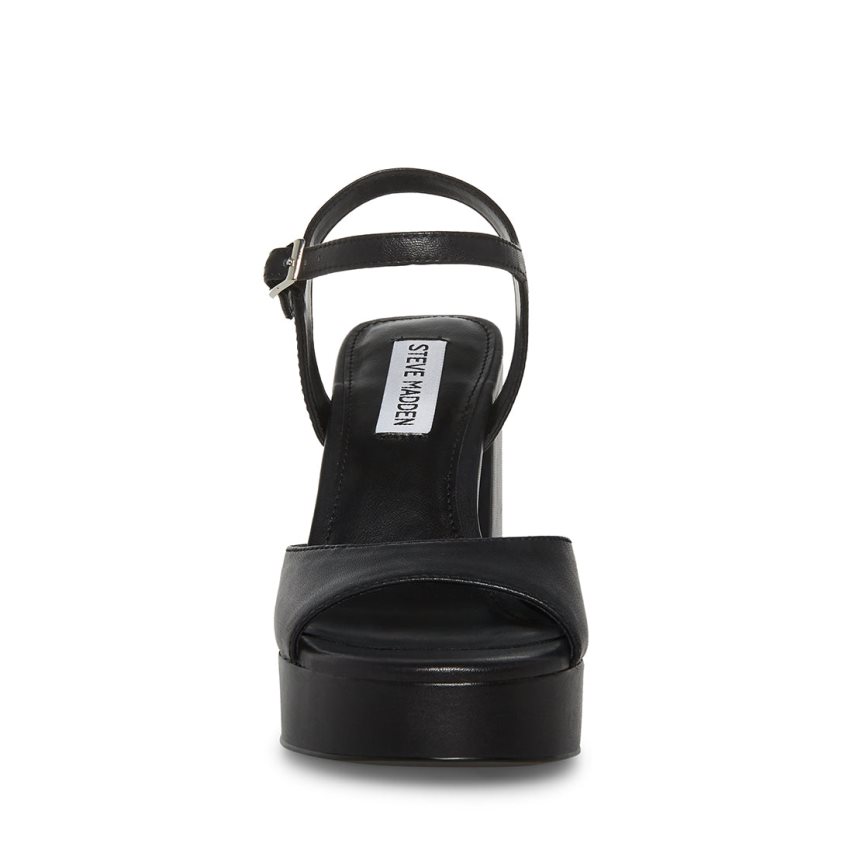 Black Steve Madden Amy Leather Women's Heels Sandals | PH 0914HMP